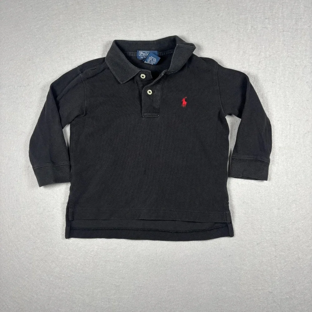 Polo Ralph Lauren Toddler Boys 2/2T Black Long Sleeve Polo Shirt Red Pony Cotton